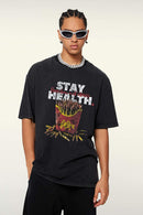 Durable Cotton Graphic T-Shirt in Fried Snowflakes - front modeled view