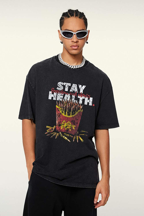 Durable Cotton Graphic T-Shirt in Fried Snowflakes - front modeled view