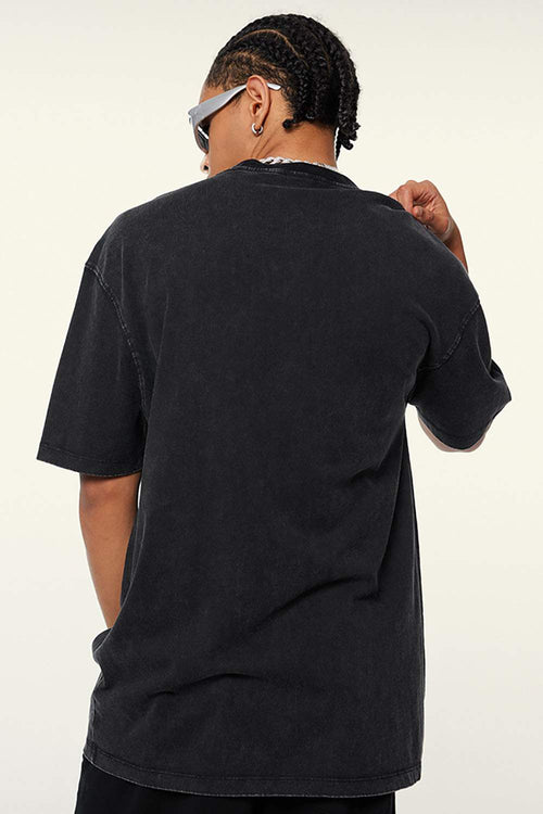 Durable Cotton Graphic T-Shirt in Fried Snowflakes - back modeled view
