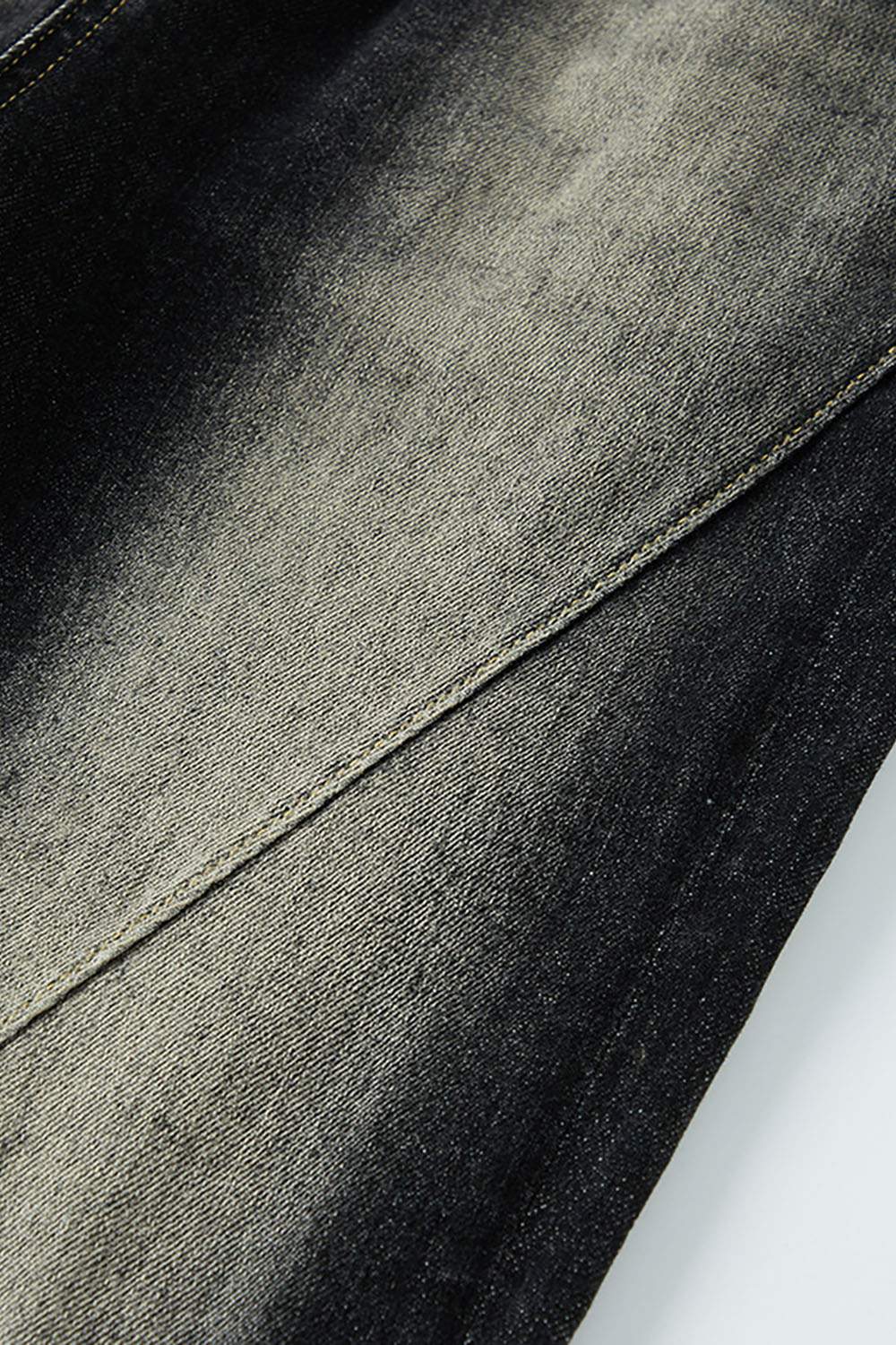 Washed Distressed Panel-Seam Flare Jeans in Black - decorative detail