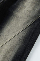 Washed Distressed Panel-Seam Flare Jeans in Black - decorative detail