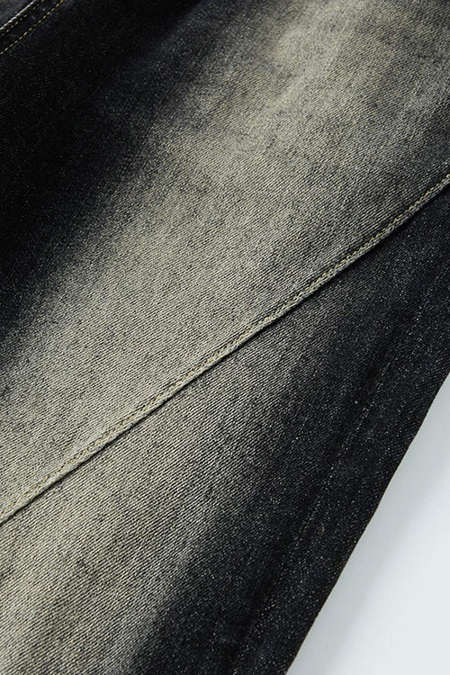 Washed Distressed Panel-Seam Flare Jeans in Black - decorative detail