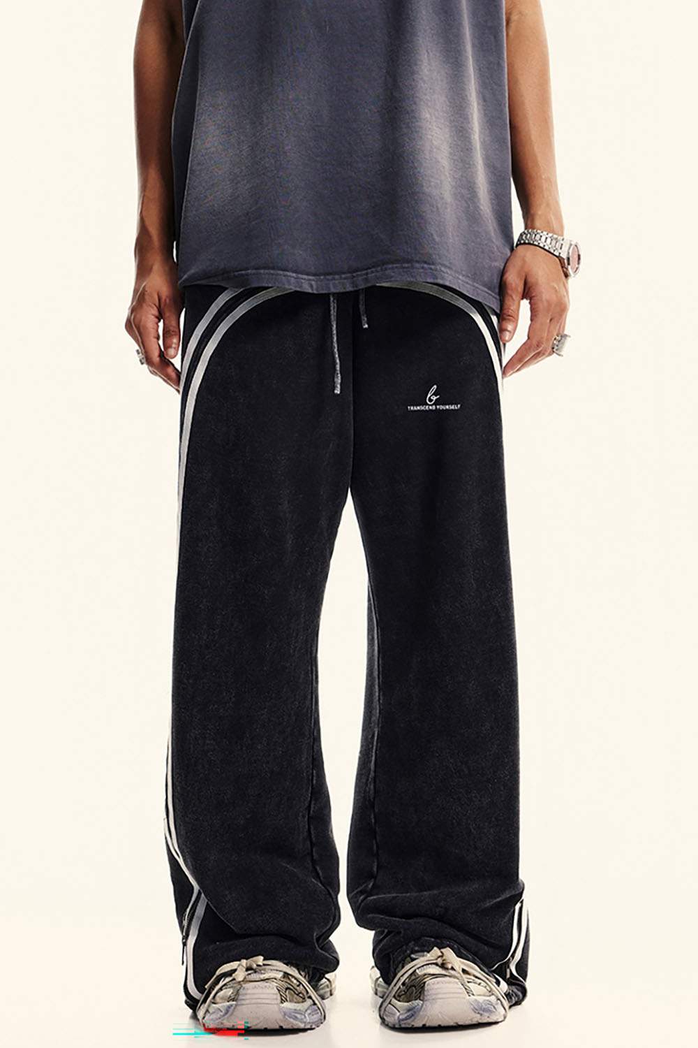 Men's Washed Embroidered Wide-Leg Street Pants