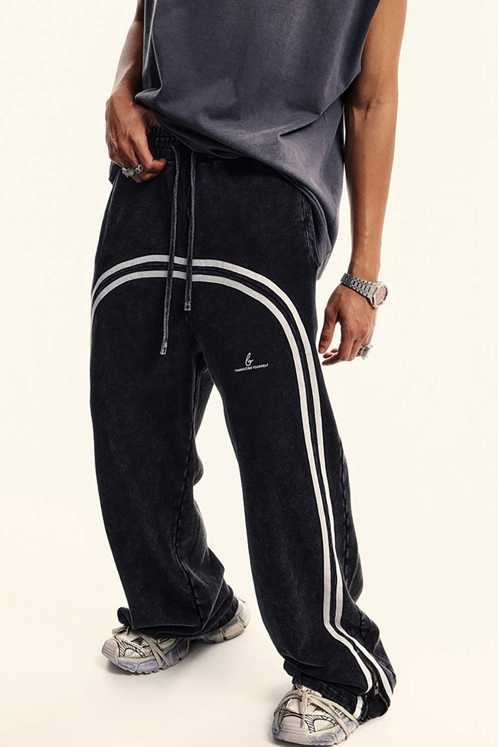 Men's Washed Embroidered Wide-Leg Street Pants