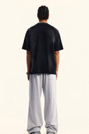 Washed Side-Stripe Zip-Hem Wide-Leg Sweatpants in Flower Gray - full-length back modeled view