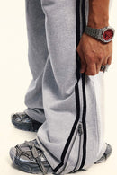 Washed Side-Stripe Zip-Hem Wide-Leg Sweatpants in Flower Gray - leg opening detail