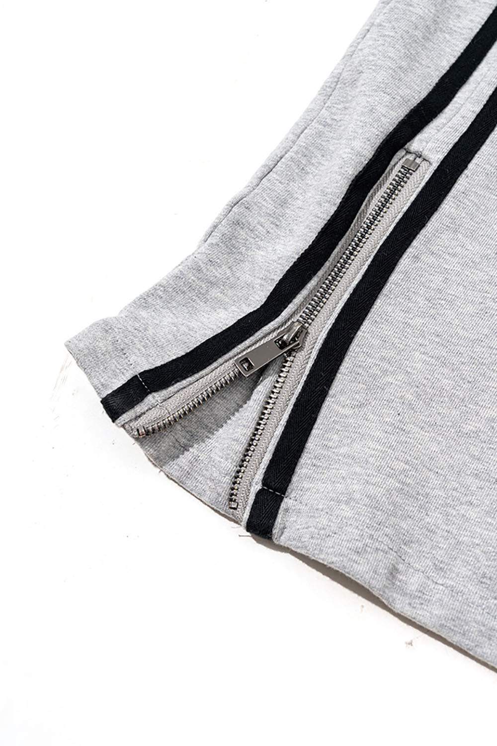 Washed Side-Stripe Zip-Hem Wide-Leg Sweatpants in Flower Gray - leg opening detail