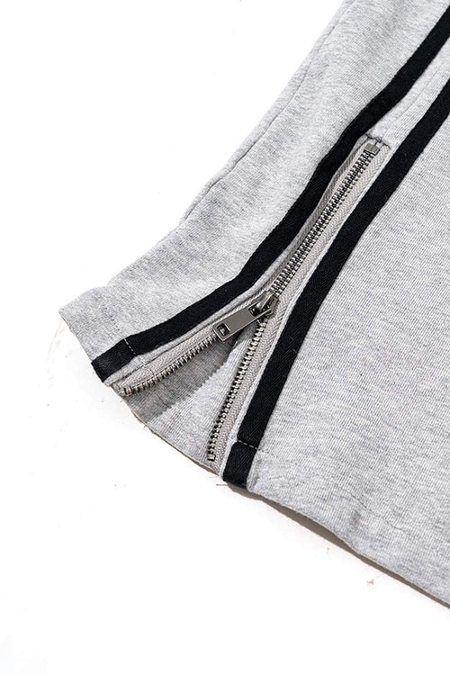 Washed Side-Stripe Zip-Hem Wide-Leg Sweatpants in Flower Gray - leg opening detail