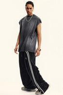 Washed Side-Stripe Zip-Hem Wide-Leg Sweatpants in Fried Snowflakes - full-length front modeled view