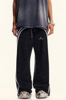 Washed Side-Stripe Zip-Hem Wide-Leg Sweatpants in Fried Snowflakes - front modeled close-up