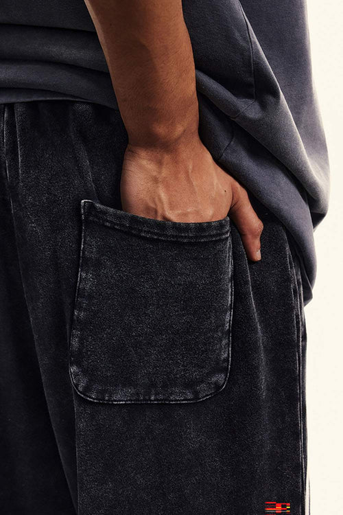 Washed Side-Stripe Zip-Hem Wide-Leg Sweatpants in Fried Snowflakes - product detail close-up