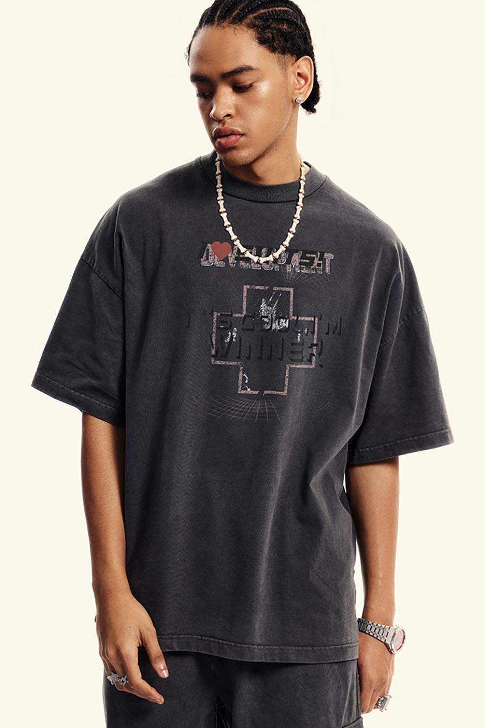Heavyweight Washed Vintage Tee - Dark Gray