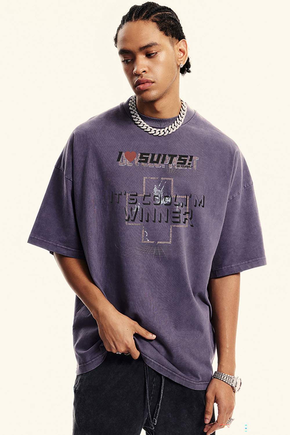 Heavyweight Washed Vintage Tee - Grape Purple