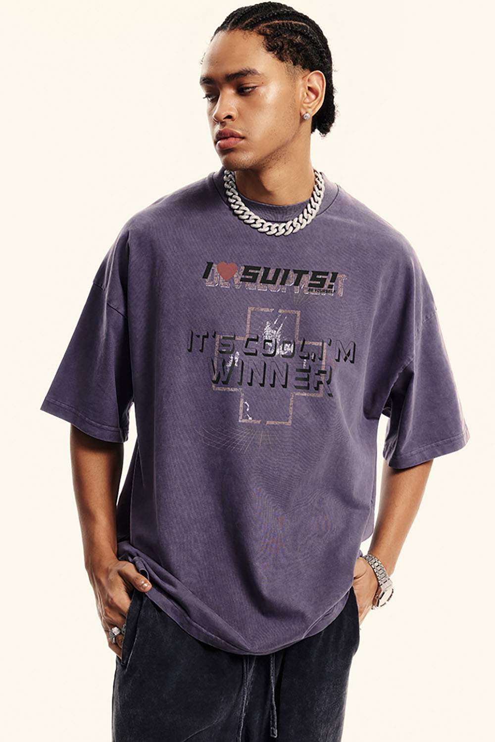 Heavyweight Washed Vintage Tee - Grape Purple