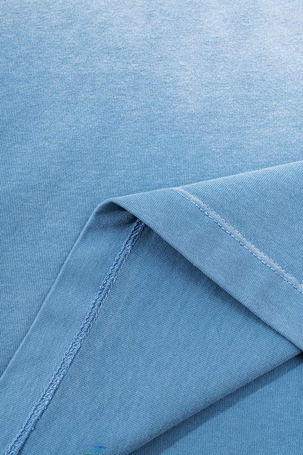 Washed Distressed-Neck Graphic Cotton T-Shirt in Blue - seam and stitching detail