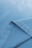 Washed Distressed-Neck Graphic Cotton T-Shirt in Blue - seam and stitching detail