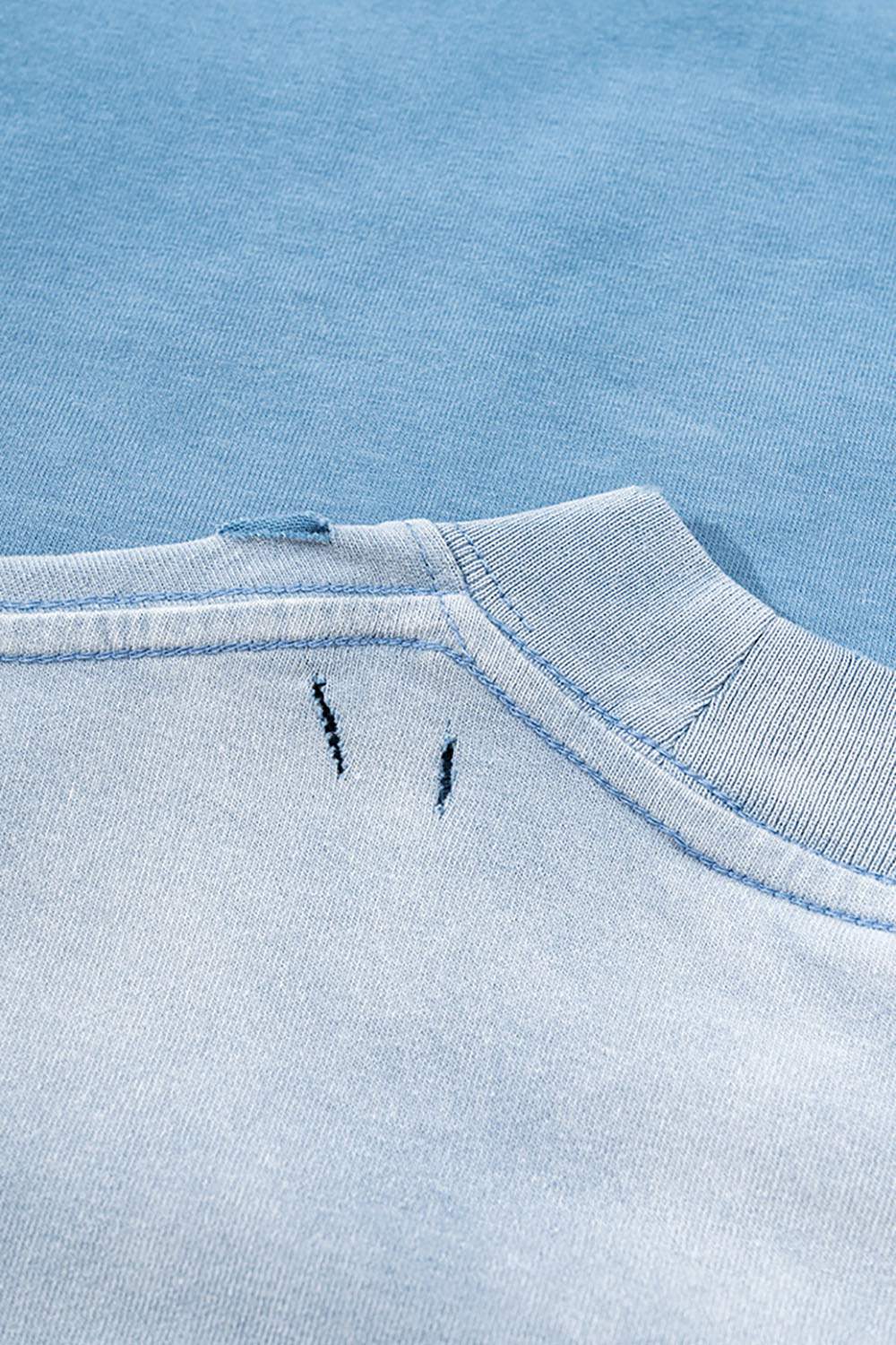 Washed Distressed-Neck Graphic Cotton T-Shirt in Blue - back collar detail