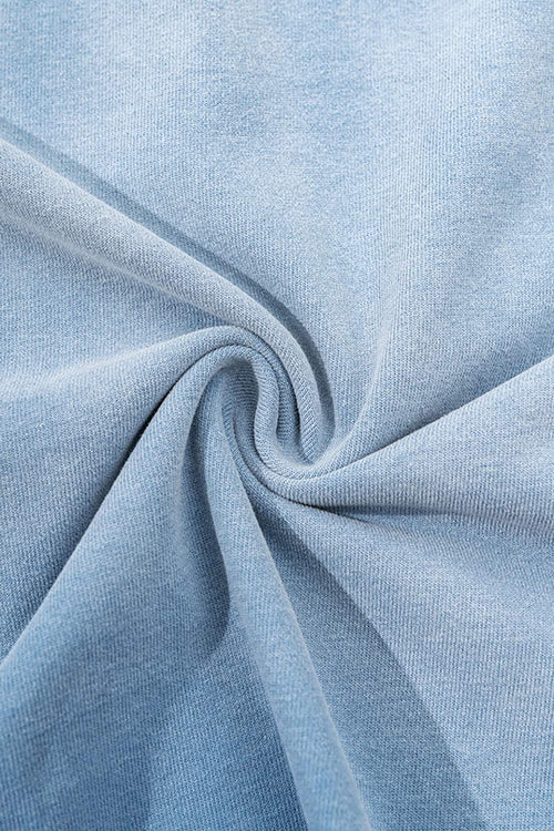 Washed Distressed-Neck Graphic Cotton T-Shirt in Blue - fabric texture close-up