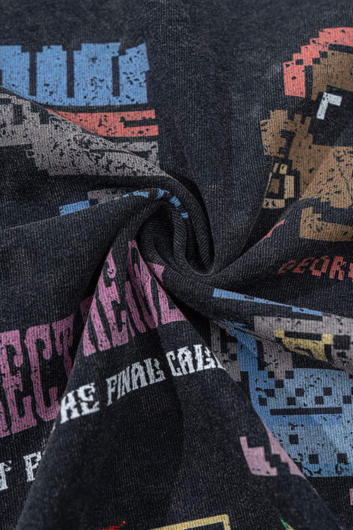 Breathable Vintage-Wash Pixel Graphic Cotton T-Shirt in Fried Snowflakes - graphic detail