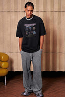 Breathable Vintage-Wash Pixel Graphic Cotton T-Shirt in Fried Snowflakes - full-length front modeled view