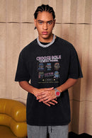 Breathable Vintage-Wash Pixel Graphic Cotton T-Shirt in Fried Snowflakes - front modeled view