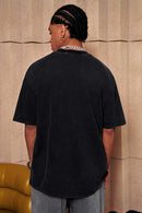 Breathable Vintage-Wash Pixel Graphic Cotton T-Shirt in Fried Snowflakes - rear three-quarter modeled view