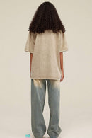 Breathable Vintage-Wash Pixel Graphic Cotton T-Shirt in Khaki - full-length back modeled view