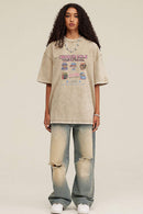 Breathable Vintage-Wash Pixel Graphic Cotton T-Shirt in Khaki - full-length front modeled view