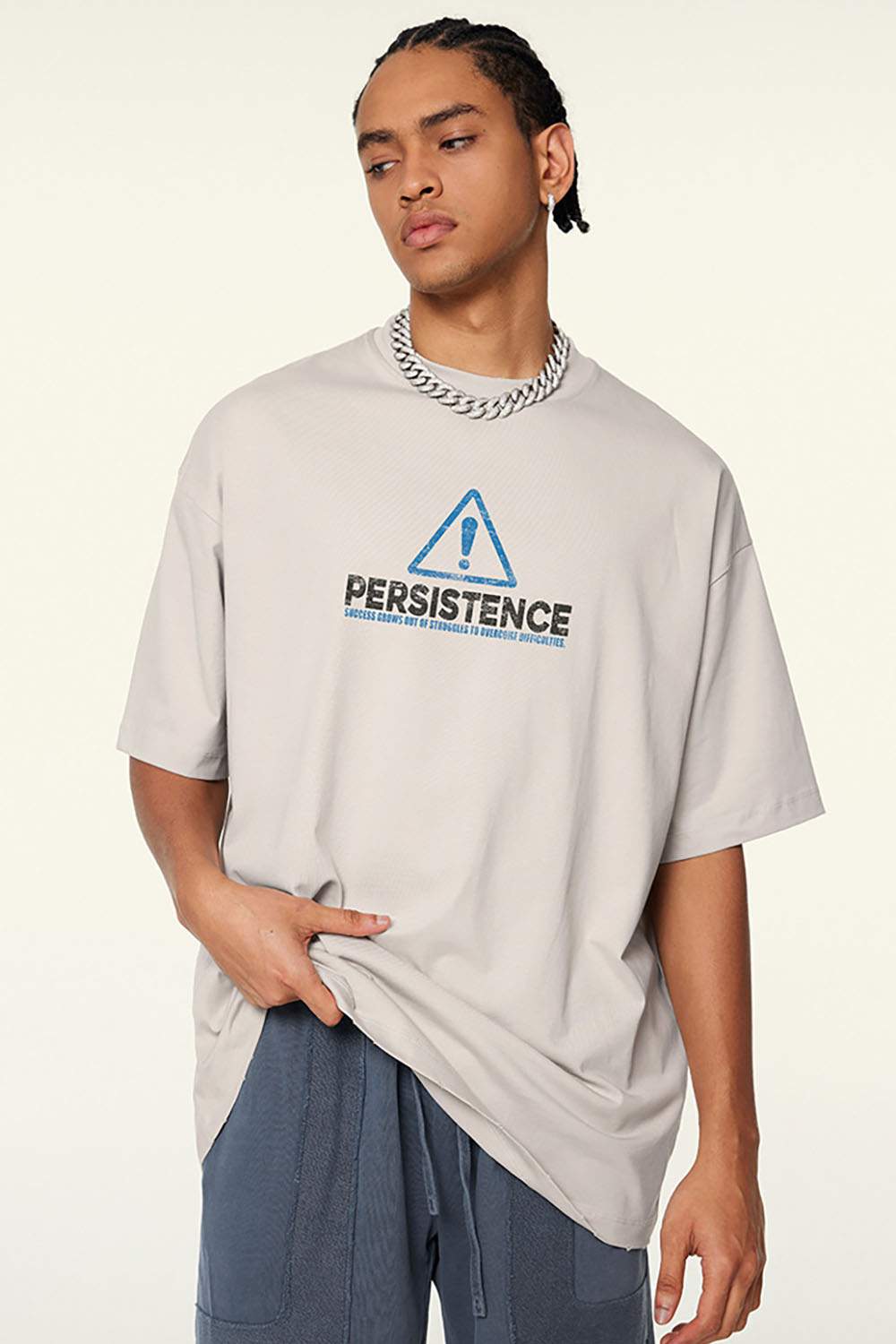 Oversized Small Collar Print Washed T-Shirt