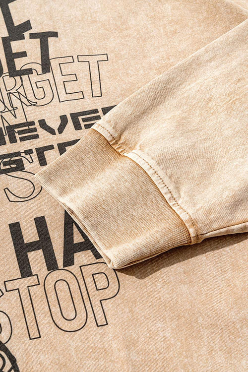 Moisture-Wicking Washed Graphic Cotton Long-Sleeve T-Shirt in Khaki - cuff detail