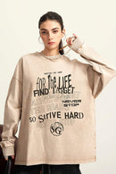 Moisture-Wicking Washed Graphic Cotton Long-Sleeve T-Shirt in Khaki - product detail close-up