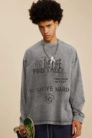 Moisture-Wicking Washed Graphic Cotton Long-Sleeve T-Shirt in Medium Gray - product detail close-up