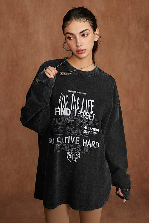 Moisture-Wicking Washed Graphic Cotton Long-Sleeve T-Shirt in Snowflake Wash - three-quarter front modeled view