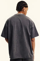Heavyweight Distressed-Wash Cotton T-Shirt in Dark Gray - back modeled view