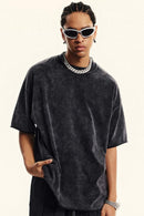 Heavyweight Distressed-Wash Cotton T-Shirt in Slate Black - front modeled view