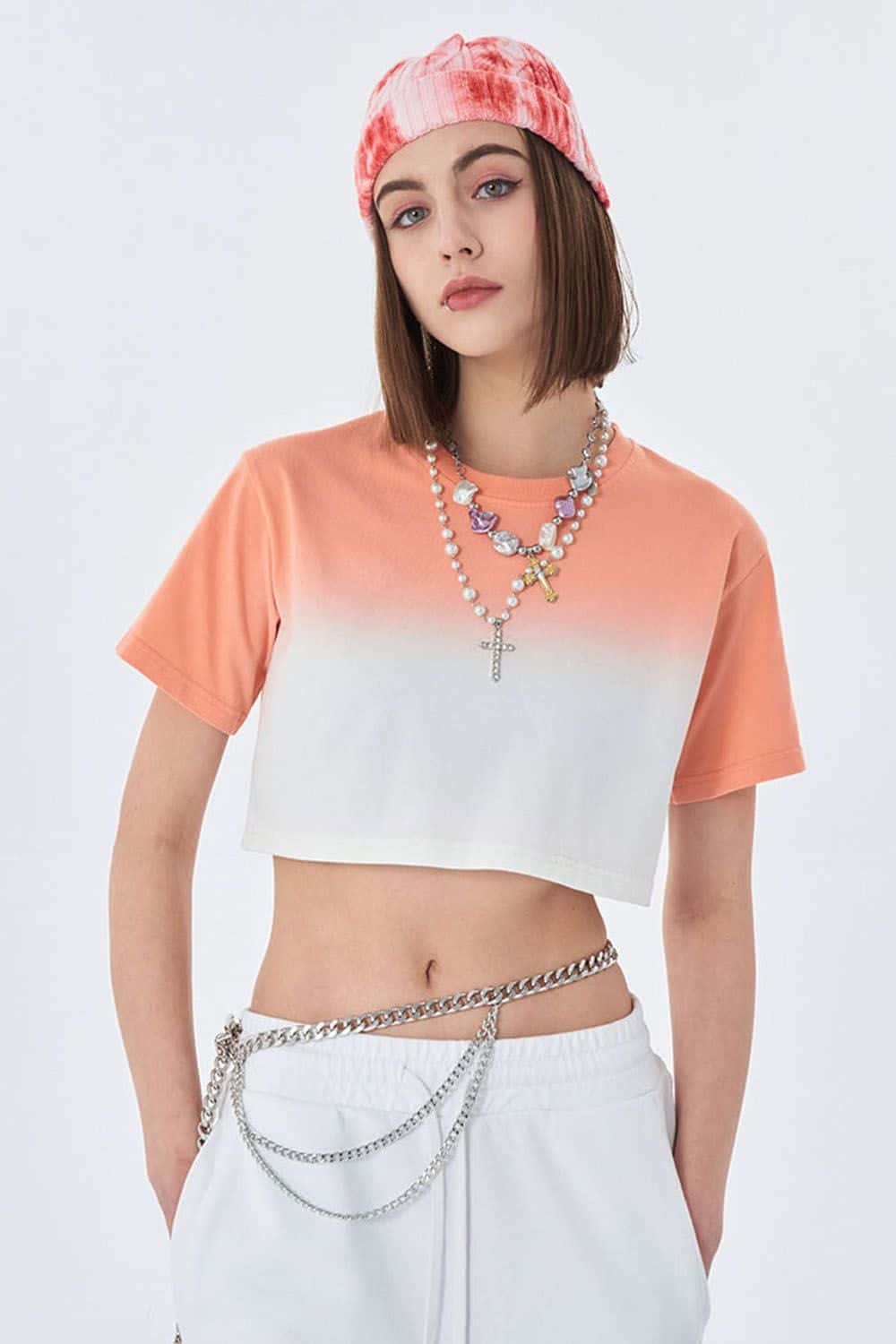 Gradient Cropped Short Sleeve T-Shirt