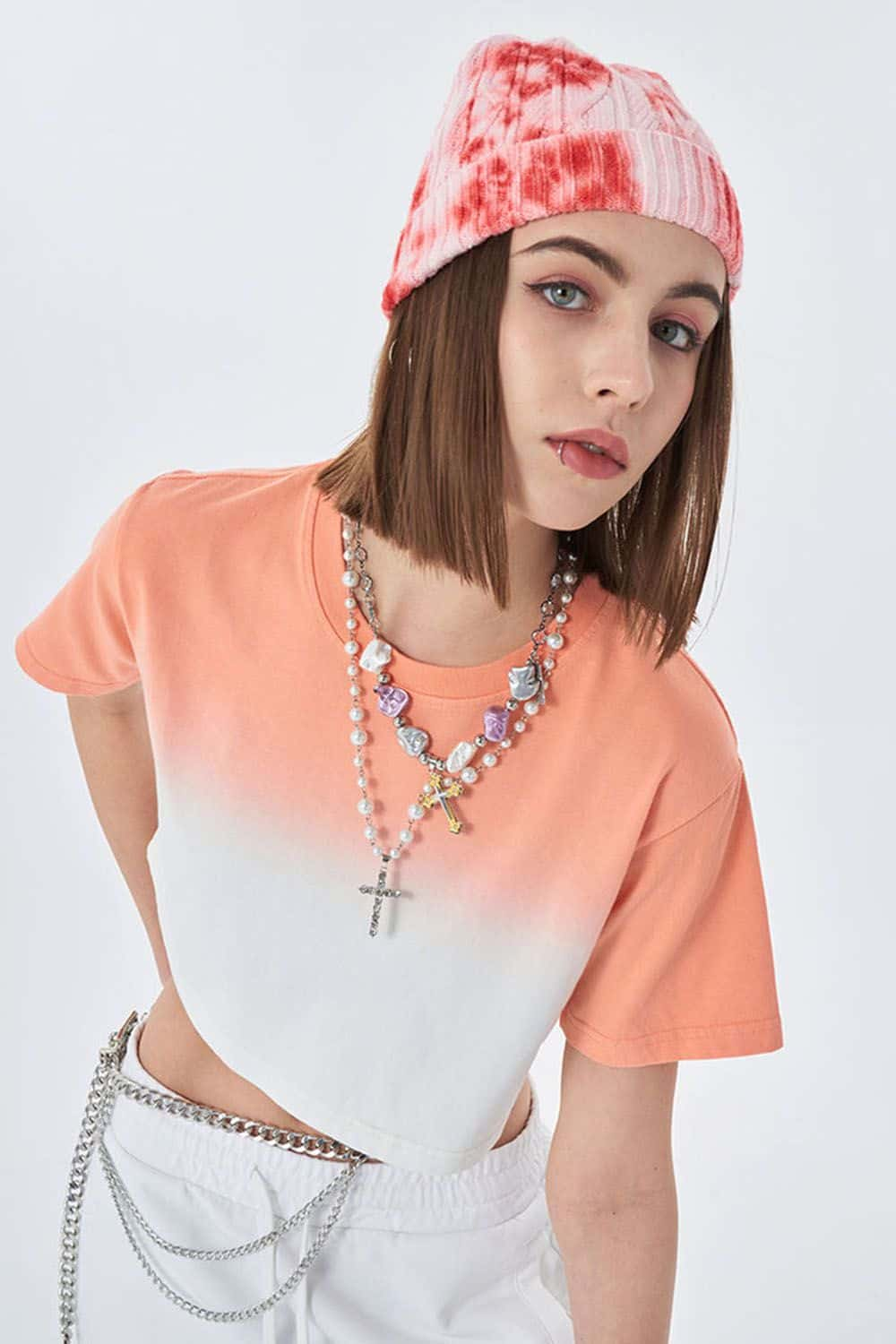 Gradient Cropped Short Sleeve T-Shirt