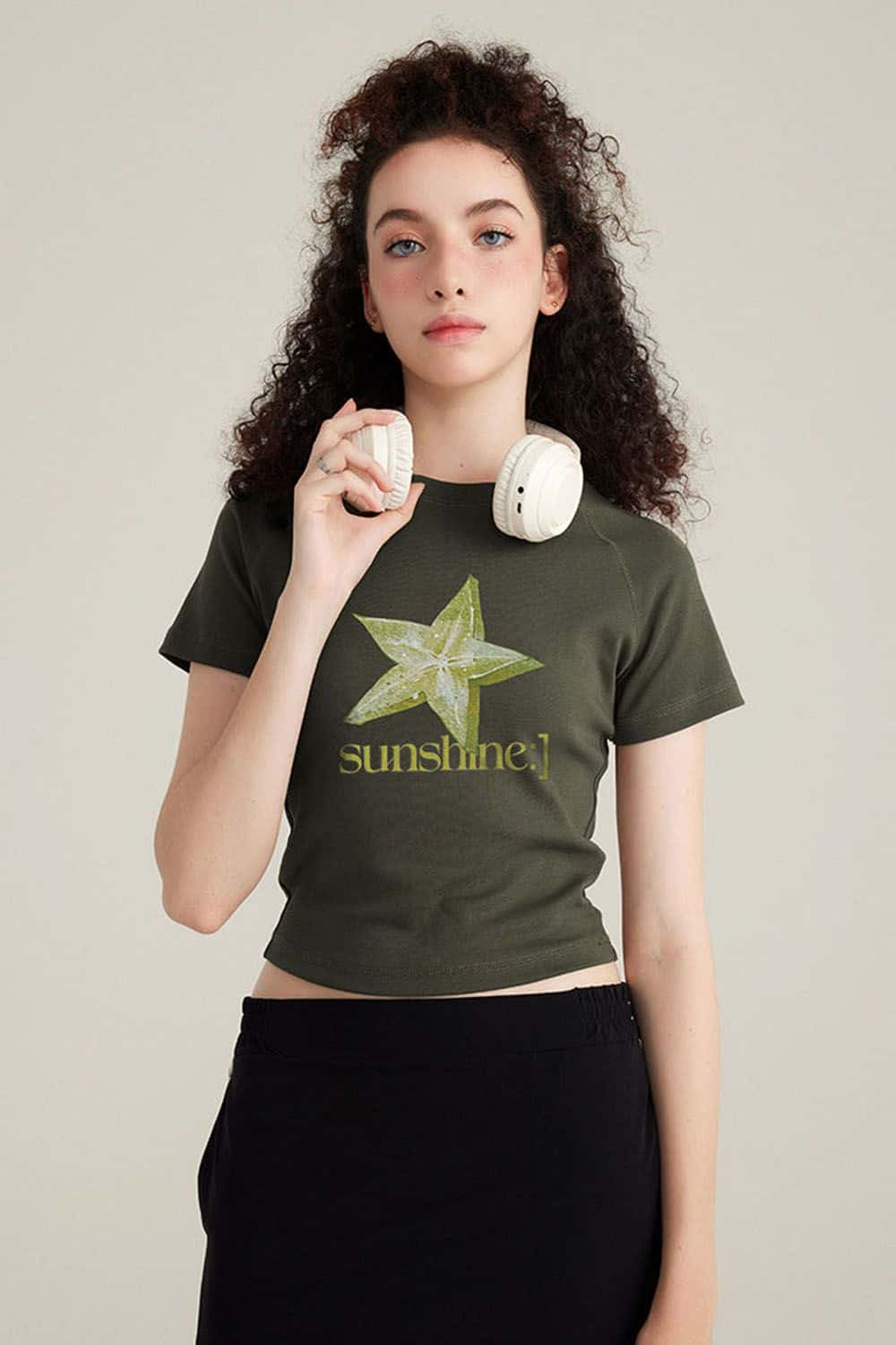 Fruit Print Slim Fit Cropped T-Shirt