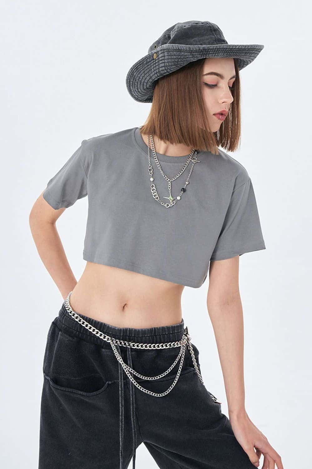 Washed Vintage Crop Top Short Sleeve Casual Essential