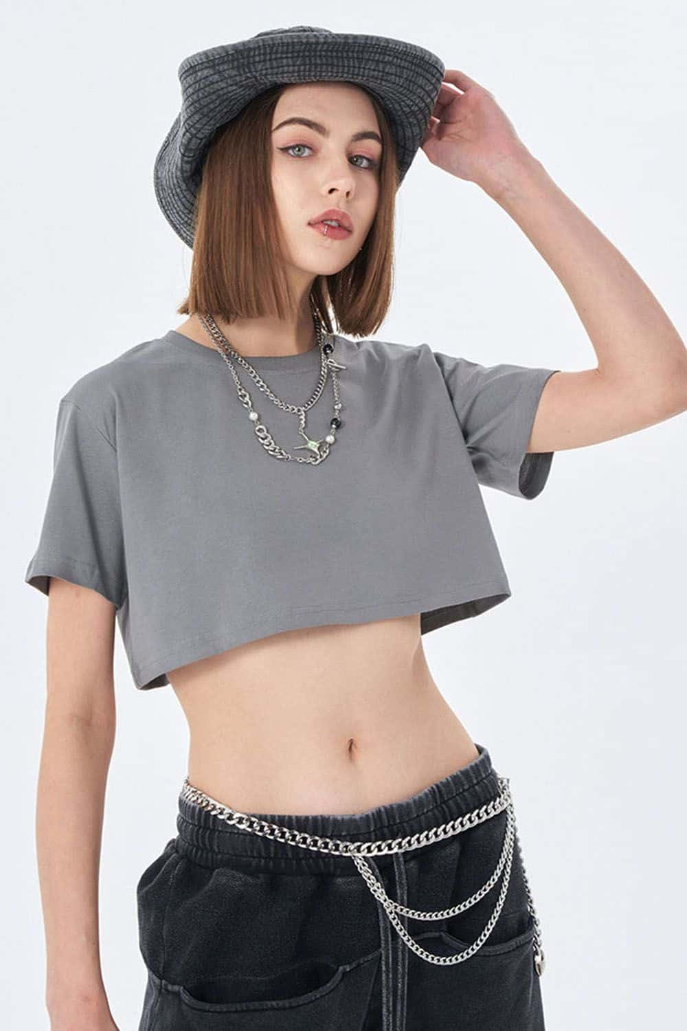 Washed Vintage Crop Top Short Sleeve Casual Essential