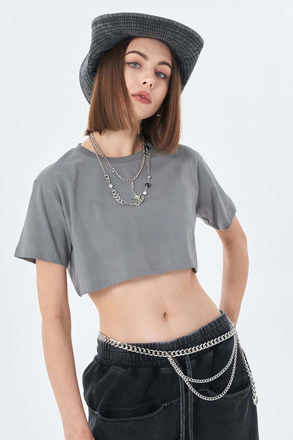 Washed Vintage Crop Top Short Sleeve Casual Essential