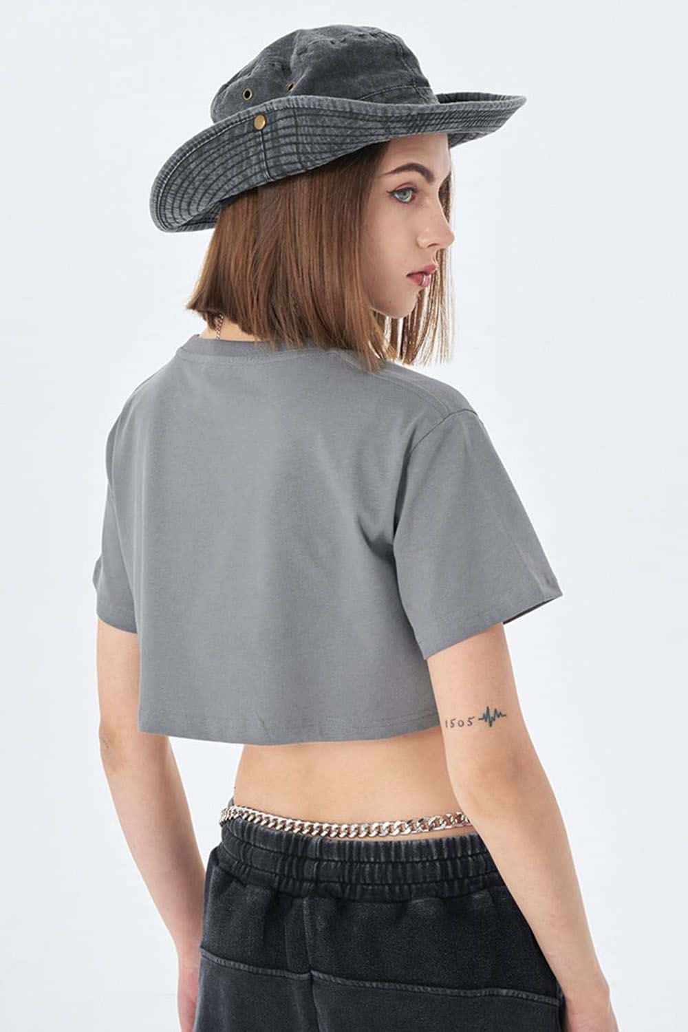 Washed Vintage Crop Top Short Sleeve Casual Essential