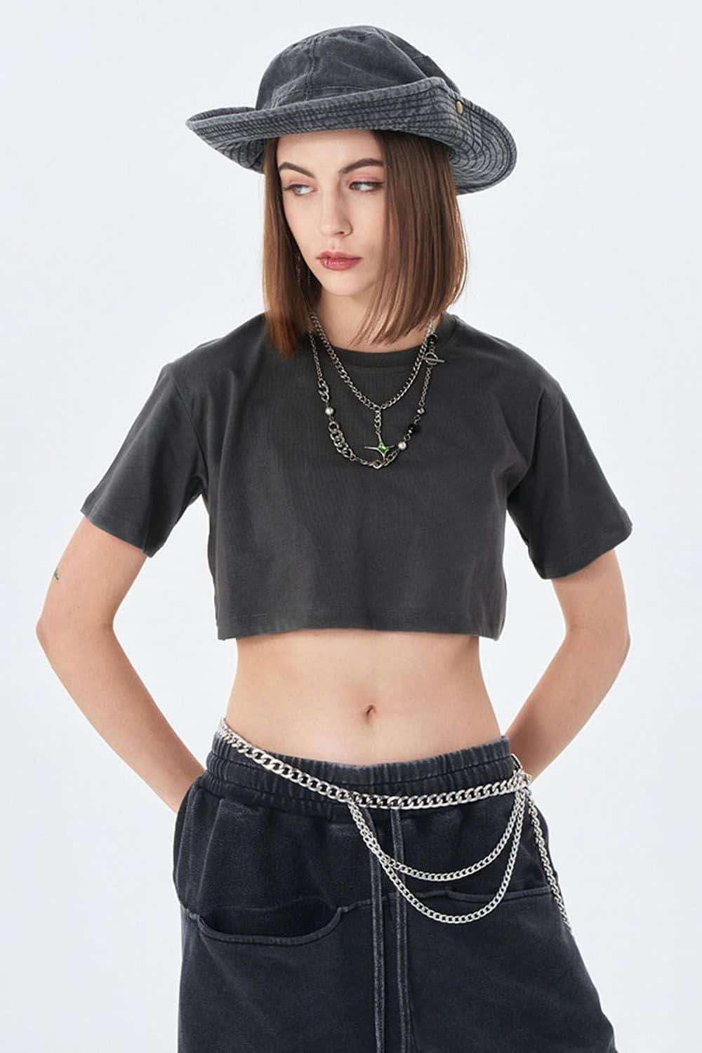 Washed Vintage Crop Top Short Sleeve Casual Essential