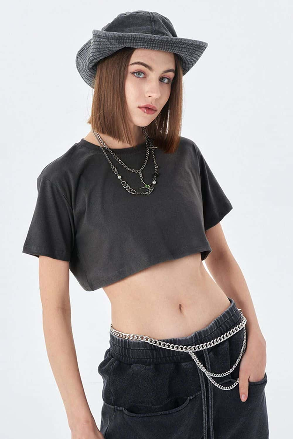 Washed Vintage Crop Top Short Sleeve Casual Essential