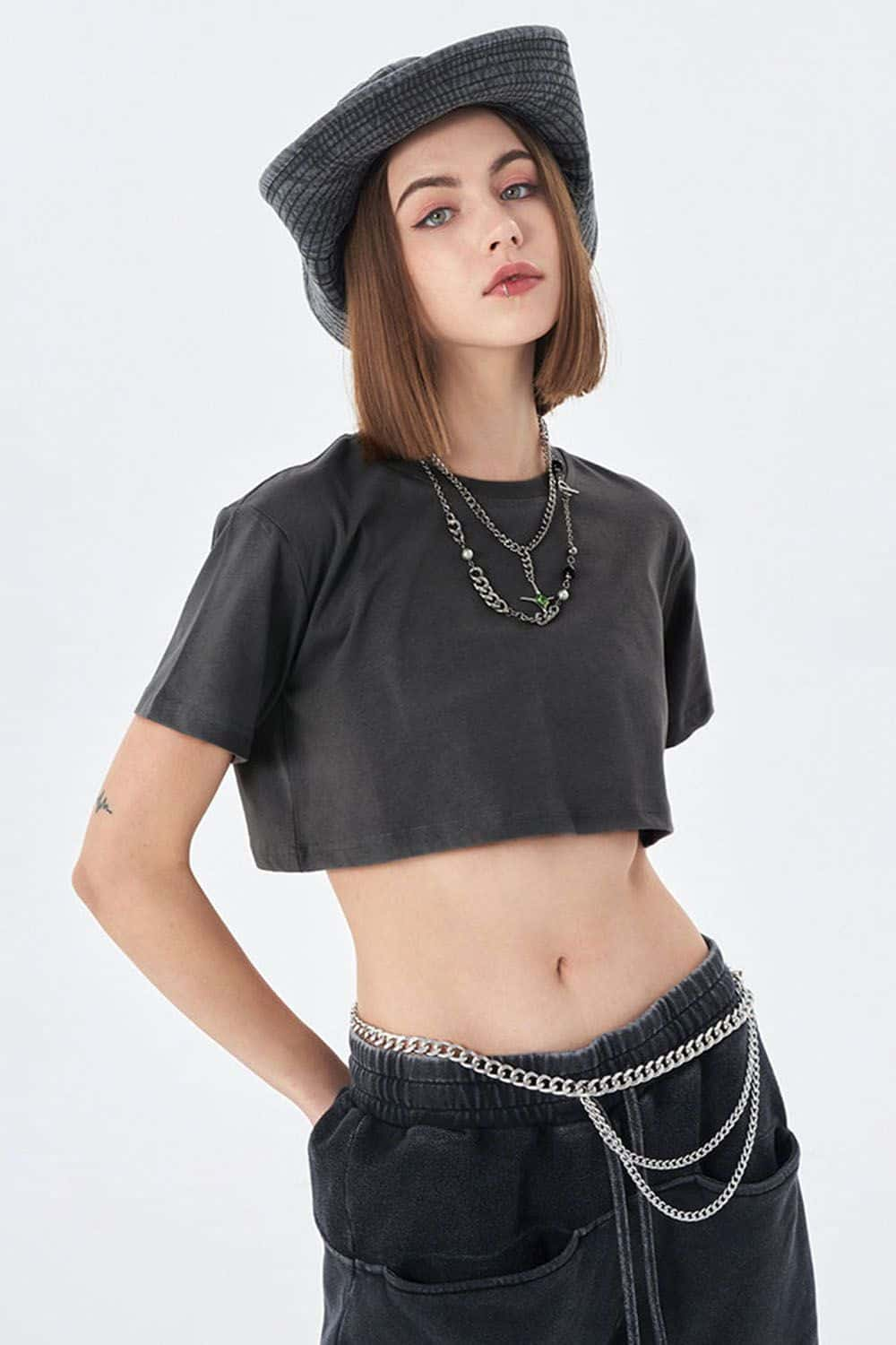 Washed Vintage Crop Top Short Sleeve Casual Essential