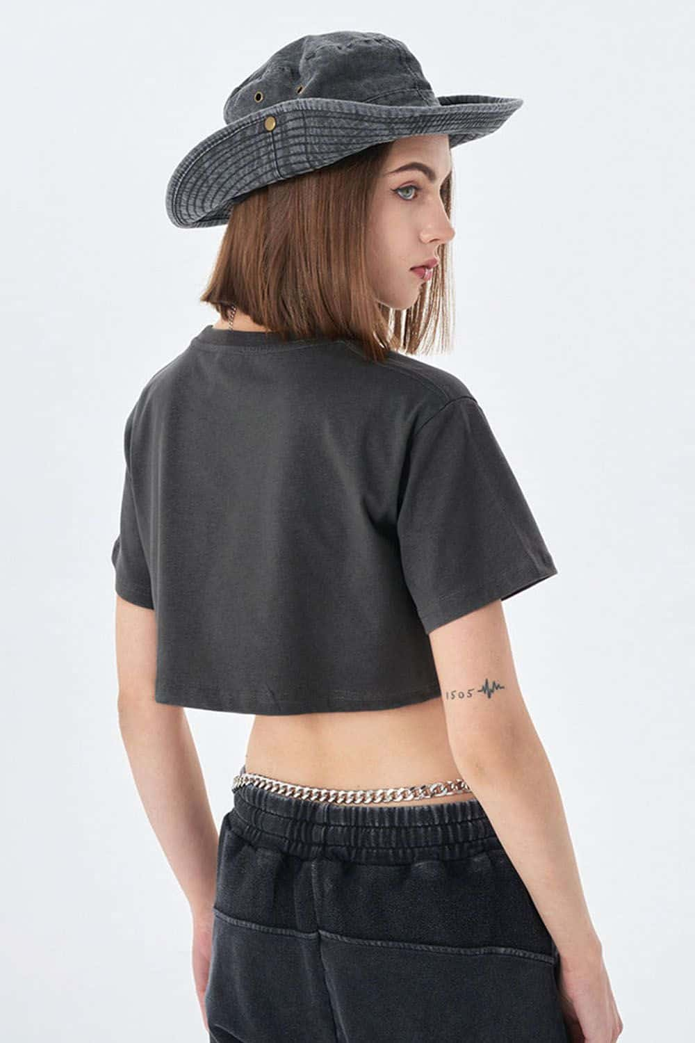 Washed Vintage Crop Top Short Sleeve Casual Essential