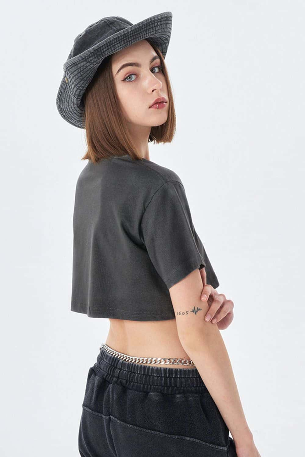 Washed Vintage Crop Top Short Sleeve Casual Essential