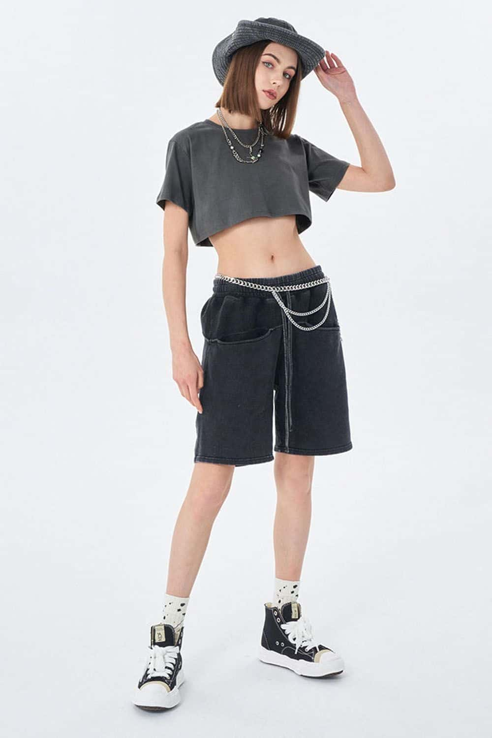 Washed Vintage Crop Top Short Sleeve Casual Essential