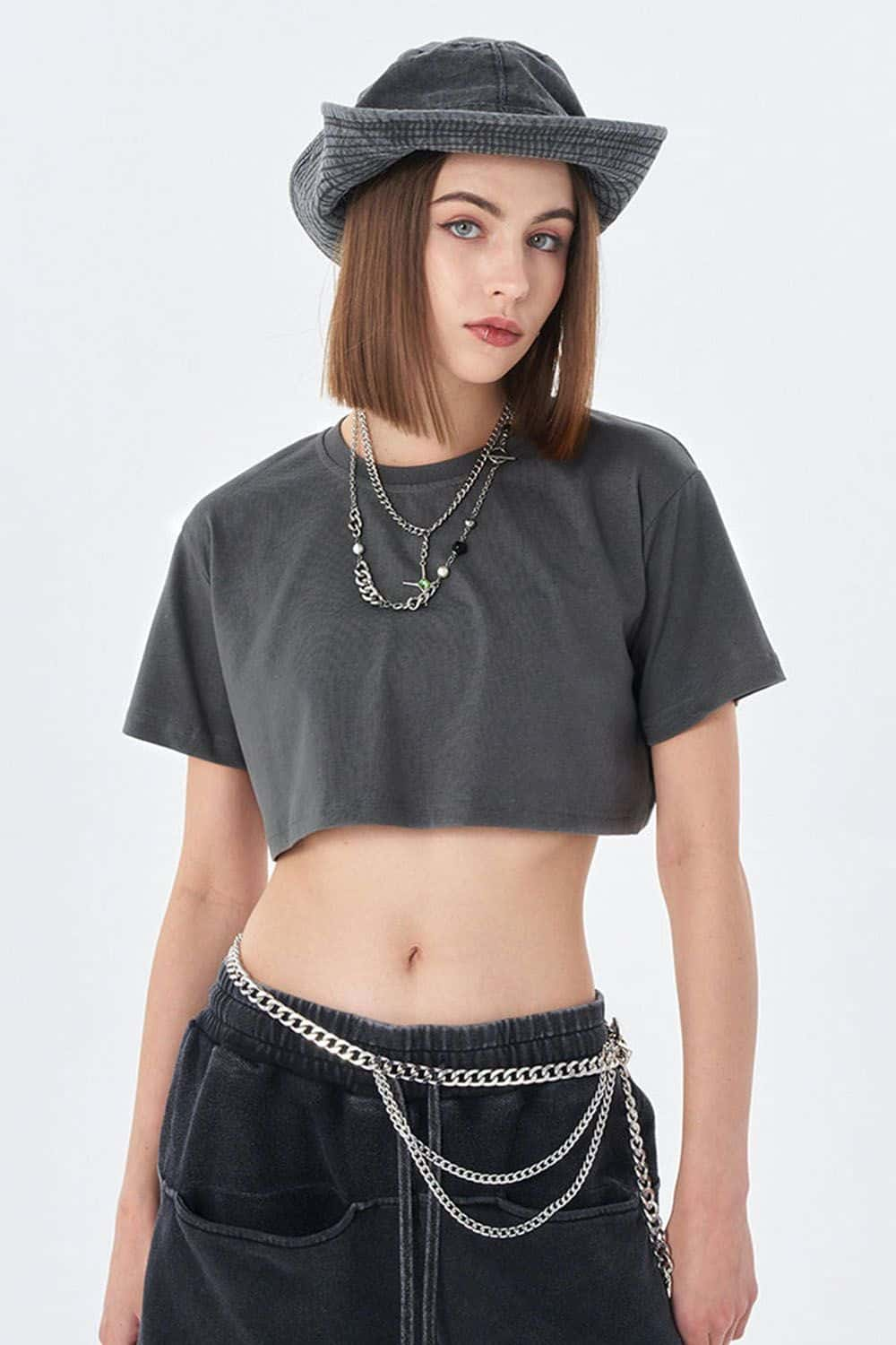 Washed Vintage Crop Top Short Sleeve Casual Essential