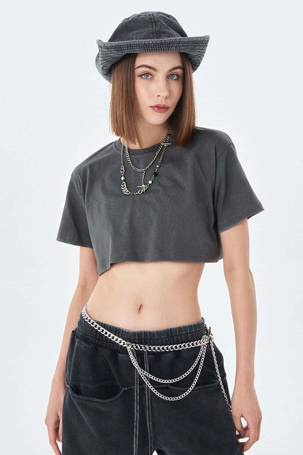 Washed Vintage Crop Top Short Sleeve Casual Essential